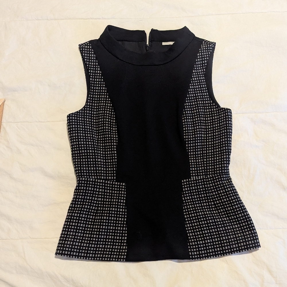 Nordstrom Halogen Sleeveless Peplum Top Black Zip Back Blouse Women's, S